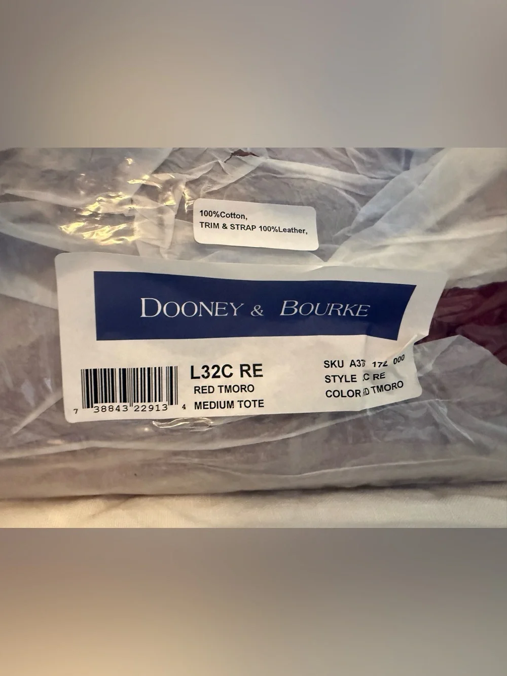 Dooney & Bourke Red Logo Canvas Tote with Brown Leather Trim
